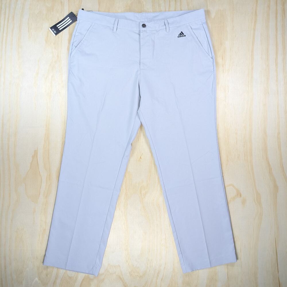 Adidas Men's 40x30 Golf Pants Light Grey Performance 3-Stripe Flat Front NWT